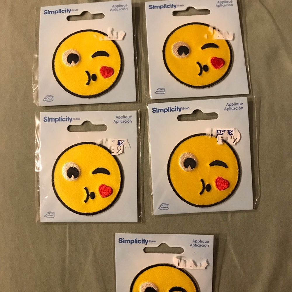 Simplicity Yellow Winking Kiss Emoji Iron-On Patch - Red Heart Accent